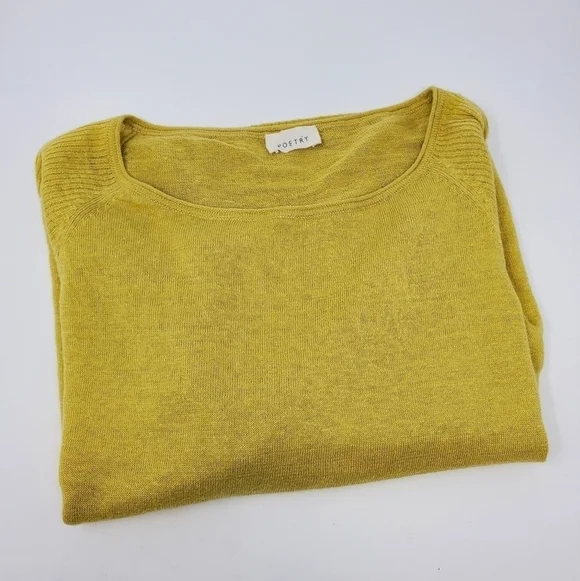 POETRY 100% LINEN MUSTARD YELLOW SWEATER LIGHTWEIGHT WOMEN SIZE 4 FALL HARVEST - Picture 6 of 12